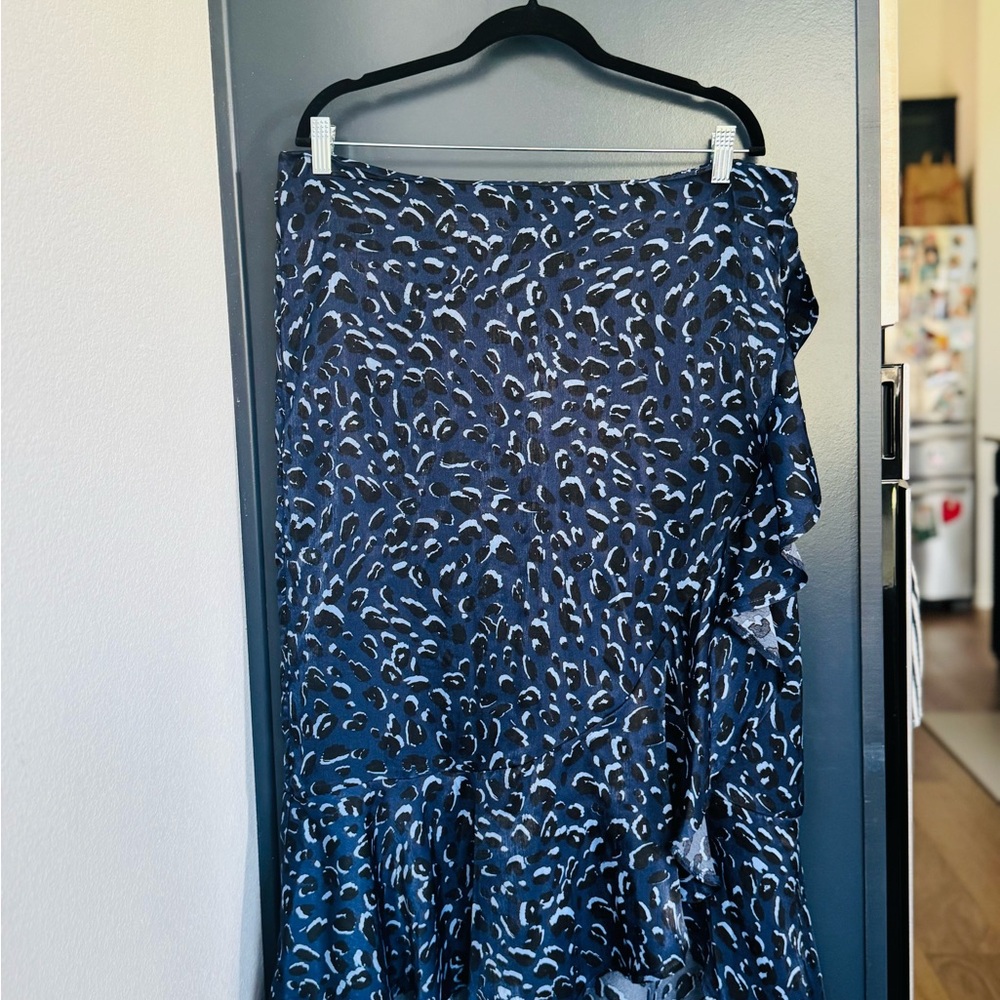 Eloquii Blue Maxi Faux Wrap Skirt with Ruffled Details